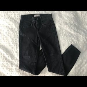 Navy motorcycle pants with zippers at ankles